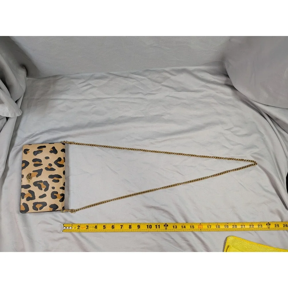 Coach Callie Foldover Chain Clutch Leopard Print Wallet Crossbody Brass Leather - Picture 9 of 9